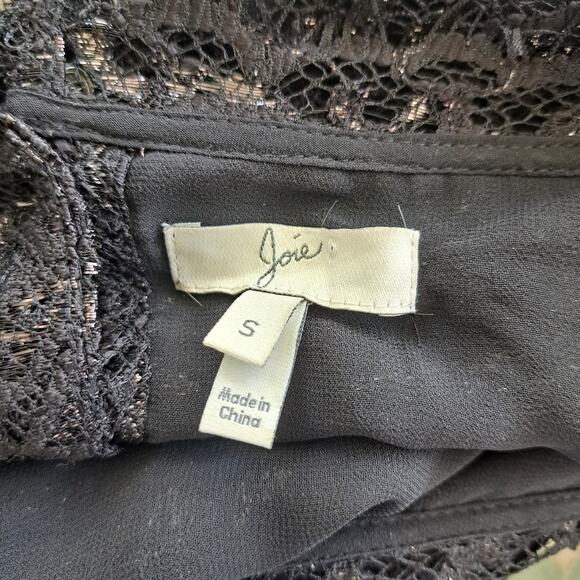 Joie Elvia Black Lace Top Size Small Metallic Button Back Cropped Sheer - Picture 6 of 12